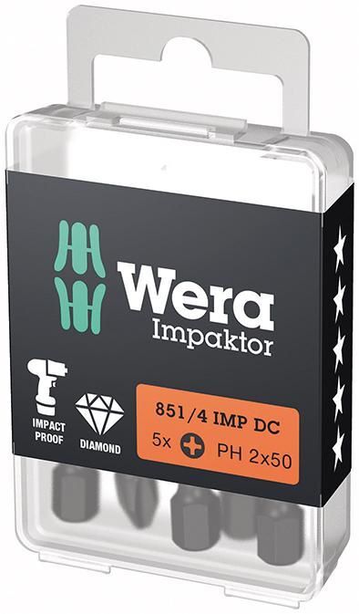 Wera Bit Impaktor Kreuzschlitz Schrauben PH 2x50 mm DIN 3126 C6,3 5er Pack Produktbild Wera Bit Impaktor Kreuzschlitz Schrauben PH 2x50 mm DIN 3126 C6,3 5er Pack