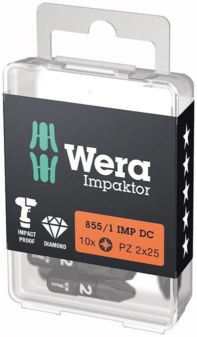 Wera Bit Impaktor Kreuzschlitz Schrauben PZ 2x25 mm DIN 3126 C6,3 10er Pack Produktbild Wera Bit Impaktor Kreuzschlitz Schrauben PZ 2x25 mm DIN 3126 C6,3 10er Pack