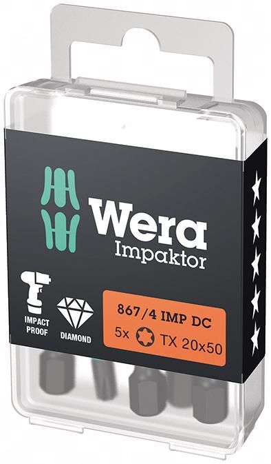 Wera Bit Impaktor Torx T20 Länge 50 mm DIN 3126 C6,3 5er Pack Produktbild Wera Bit Impaktor Torx T20 Länge 50 mm DIN 3126 C6,3 5er Pack