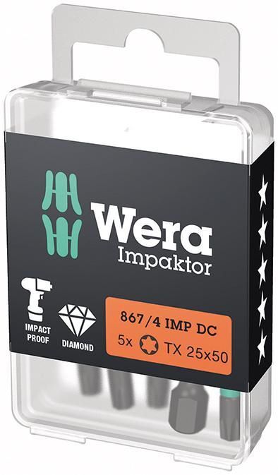 Wera Bit Impaktor Torx T25 Länge 50 mm DIN 3126 C6,3 5er Pack Produktbild Wera Bit Impaktor Torx T25 Länge 50 mm DIN 3126 C6,3 5er Pack