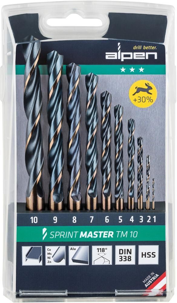 Alpen Spiralbohrer SAtz D338N HSS 1,0-10,0 Rollgewalzt 10 teilig Produktbild Alpen Spiralbohrer SAtz D338N HSS 1,0-10,0 Rollgewalzt 10 teilig