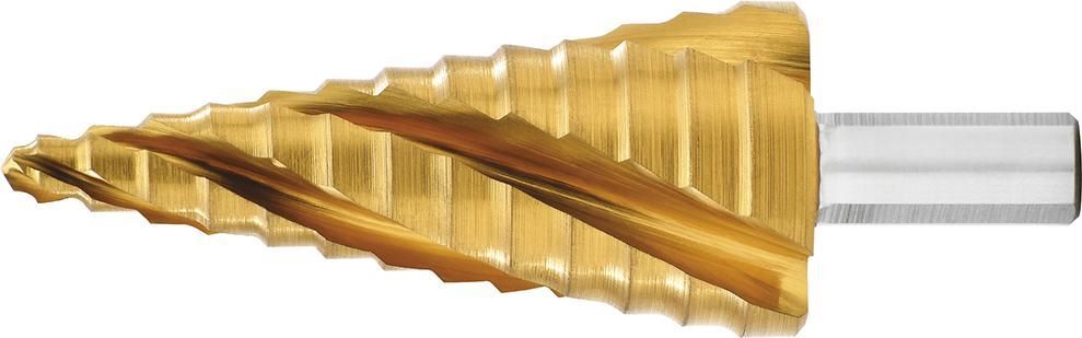 Exact Stufenbohrer HSS TiN 4-fach Spiralnute 6-30 mm Produktbild Exact Stufenbohrer HSS TiN 4-fach Spiralnute 6-30 mm
