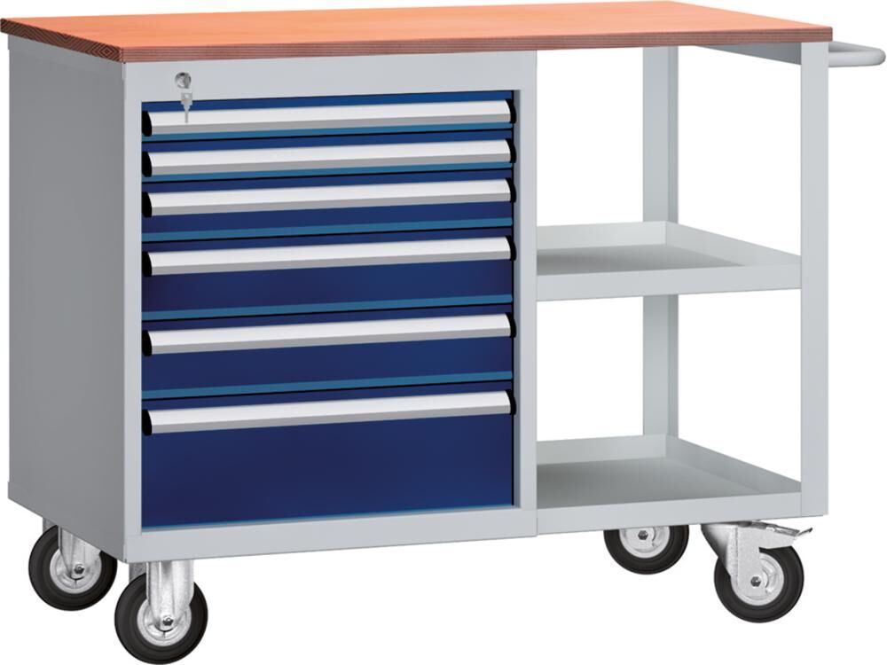 KLW Werkbank fahrbar Breite 1000mm mit 3 Schubladen 1 Tür Produktbild KLW Werkbank fahrbar Breite 1000mm mit 3 Schubladen 1 Tür