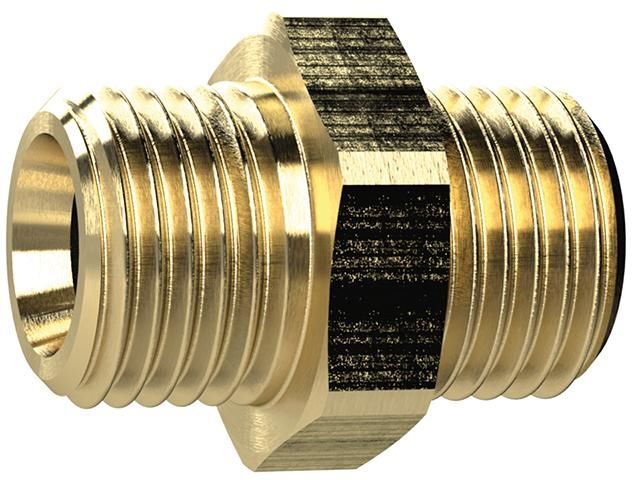 RIEGLER Doppelnippel Messing AG G3/8 Zoll x G1/2 Zoll SW 24 mm Produktbild RIEGLER Doppelnippel Messing AG G3/8 Zoll x G1/2 Zoll SW 24 mm