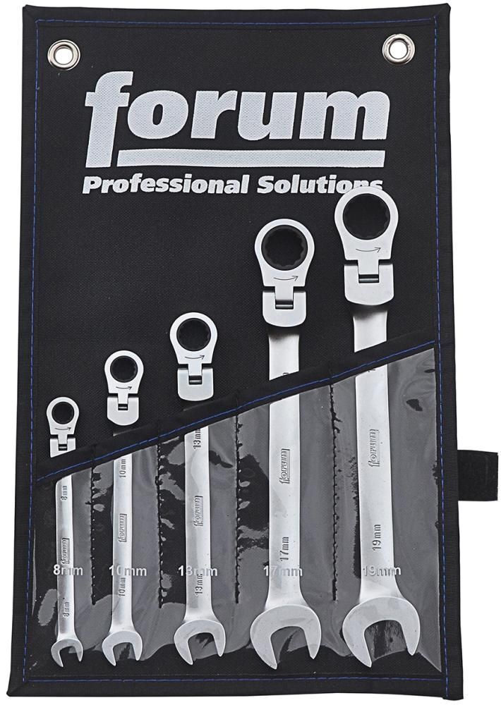 Forum Gelenk Ratschenschlüssel Satz 8-19 mm 5 teilig in Rolltasche Produktbild Forum Gelenk Ratschenschlüssel Satz 8-19 mm 5 teilig in Rolltasche