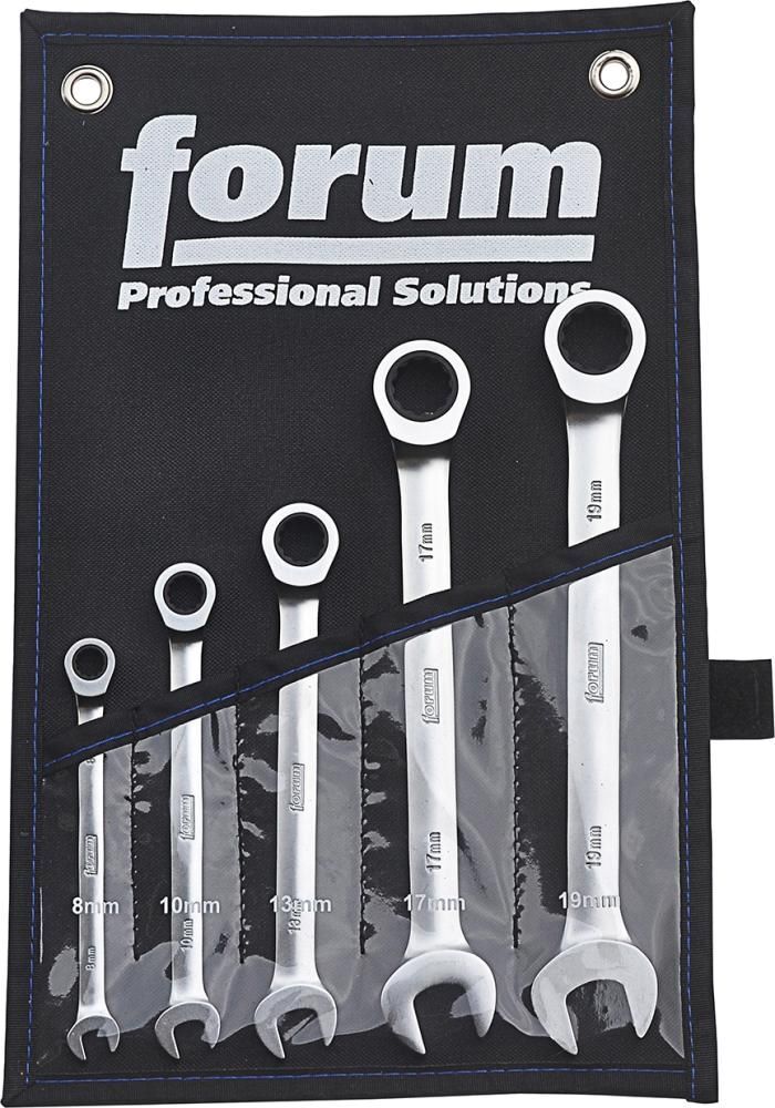 Forum Ratschenschlüssel Satz gerade 8-19 mm 5-teilig in Rolltasche Produktbild Forum Ratschenschlüssel Satz gerade 8-19 mm 5-teilig in Rolltasche