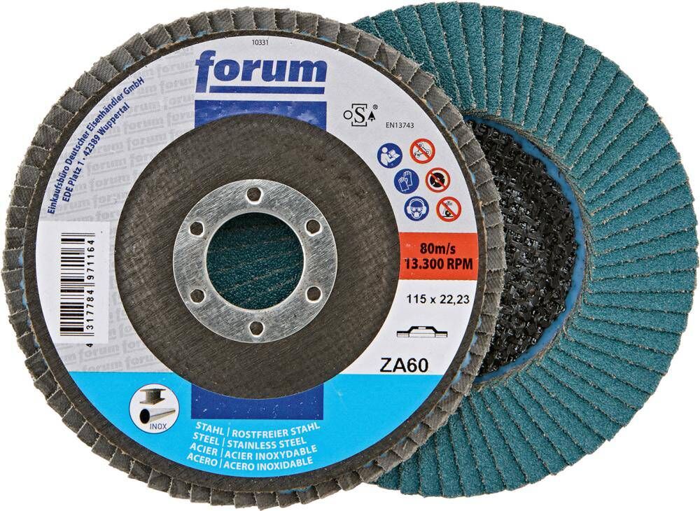 Produktbild FORUM Fächerschleifscheibe 115 mm gerade Zirkonkorund 60 Bohrung 22,23 mm