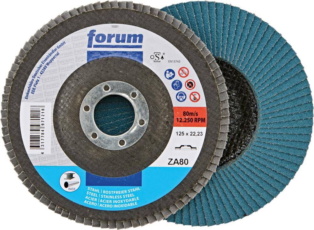 Produktbild FORUM Fächerschleifscheibe 125 mm gerade Zirkonkorund 80 Bohrung 22,23 mm