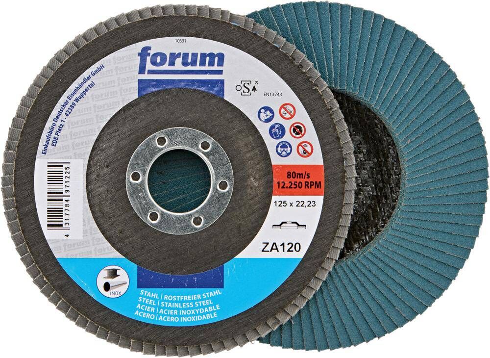 Produktbild FORUM Fächerschleifscheibe 125 mm gerade Zirkonkorund 120 Bohrung 22,23 mm
