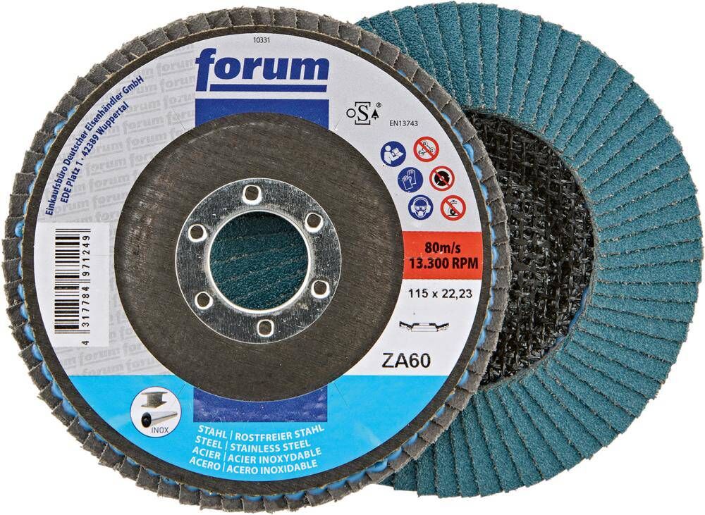 Produktbild FORUM Fächerschleifscheibe 115 mm Zirkonkorund 60 12 grad gewölbt