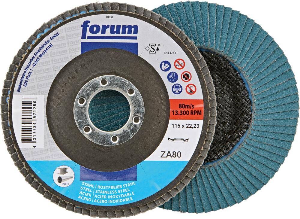 Produktbild FORUM Fächerschleifscheibe 115 mm Zirkonkorund 80 12 grad gewölbt