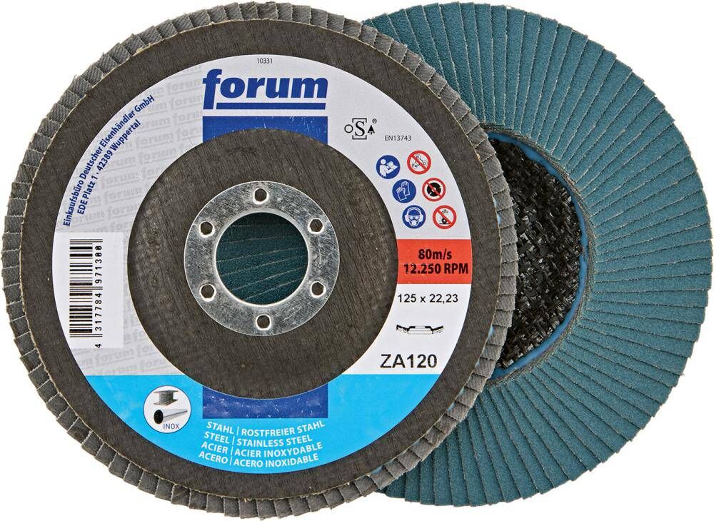 Produktbild FORUM Fächerschleifscheibe 125 mm Zirkonkorund 120 12 grad gewölbt