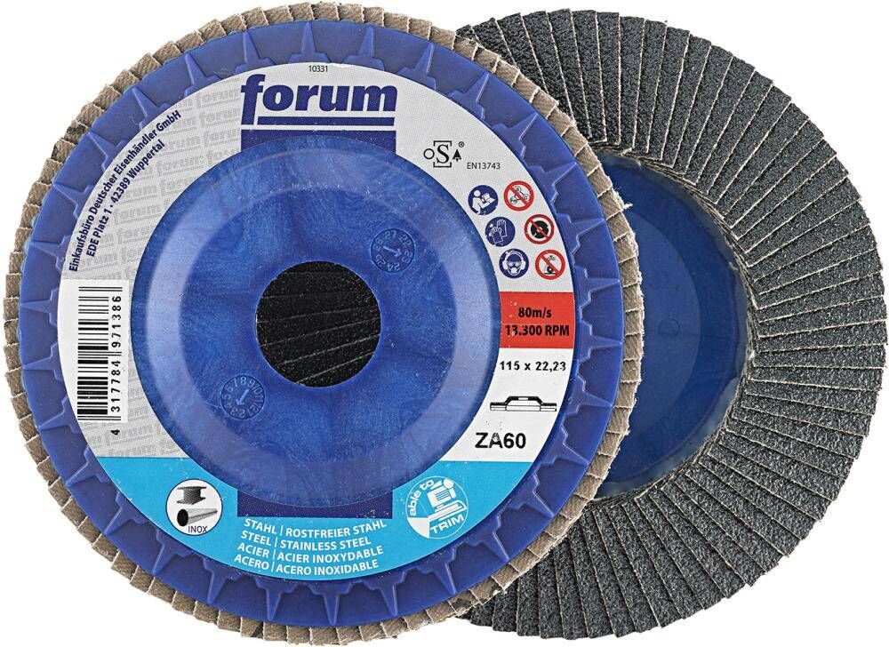 Produktbild FORUM Fächerschleifscheibe 115 mm gewölbt Körnung 60 trimmbar 