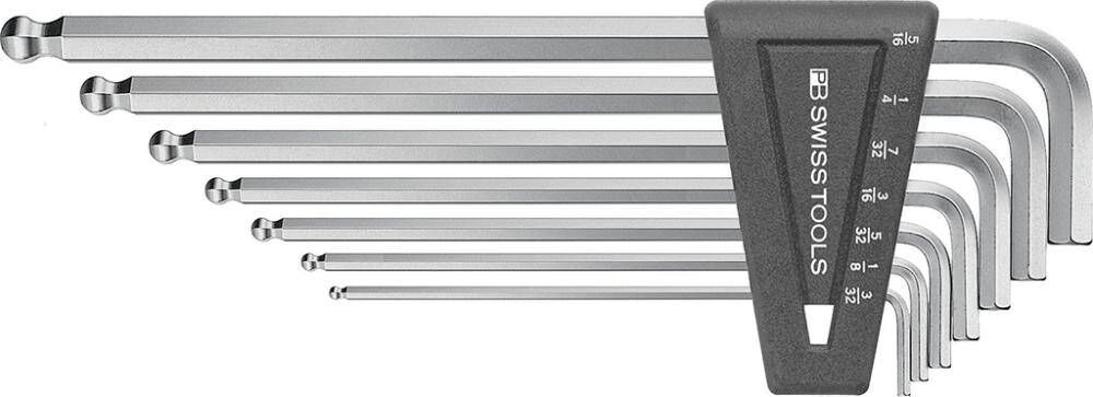 Produktbild PB Swiss Tools Winkelschraubendreher Satz 7-teilig 3/32-5/16 Zoll lang Kugelkopf 6 kant