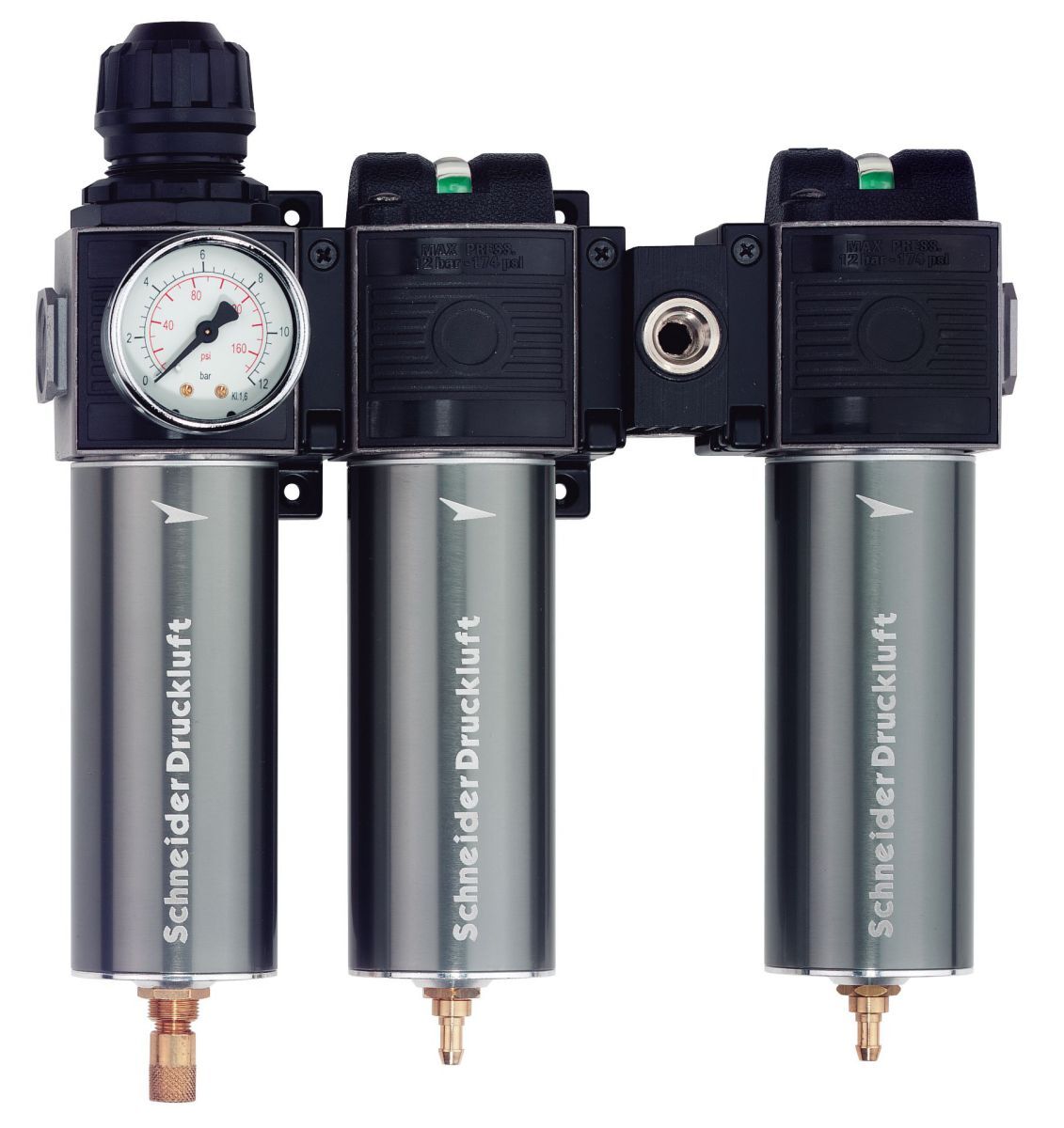 Schneider Druckluft Filtereinheit 3-fach FDM/FF/AF 1/2 Produktbild Schneider Druckluft Filtereinheit 3-fach FDM/FF/AF 1/2