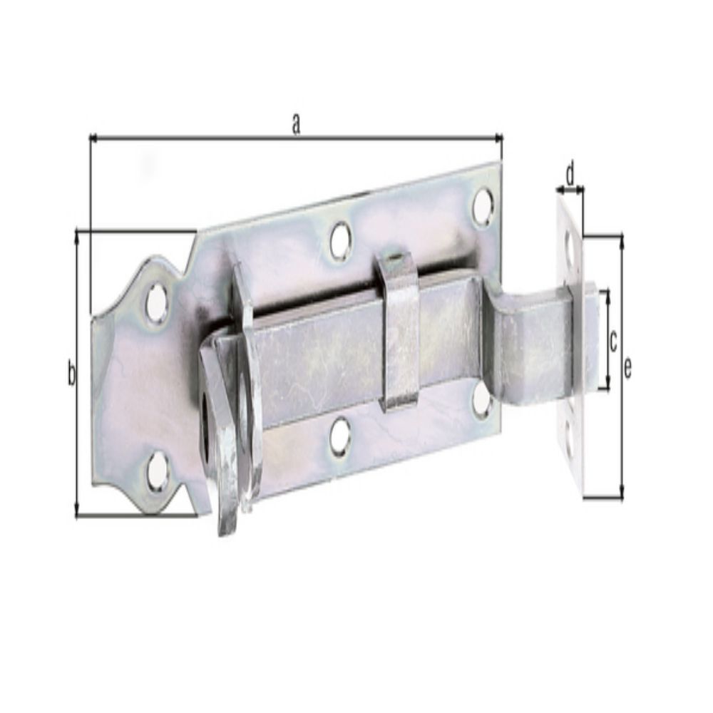 Alberts Schlossriegel m.flachem Griff gekröpft m.Schließblech vz Platte LxB120x44mm Produktbild Alberts Schlossriegel m.flachem Griff gekröpft m.Schließblech vz Platte LxB120x44mm
