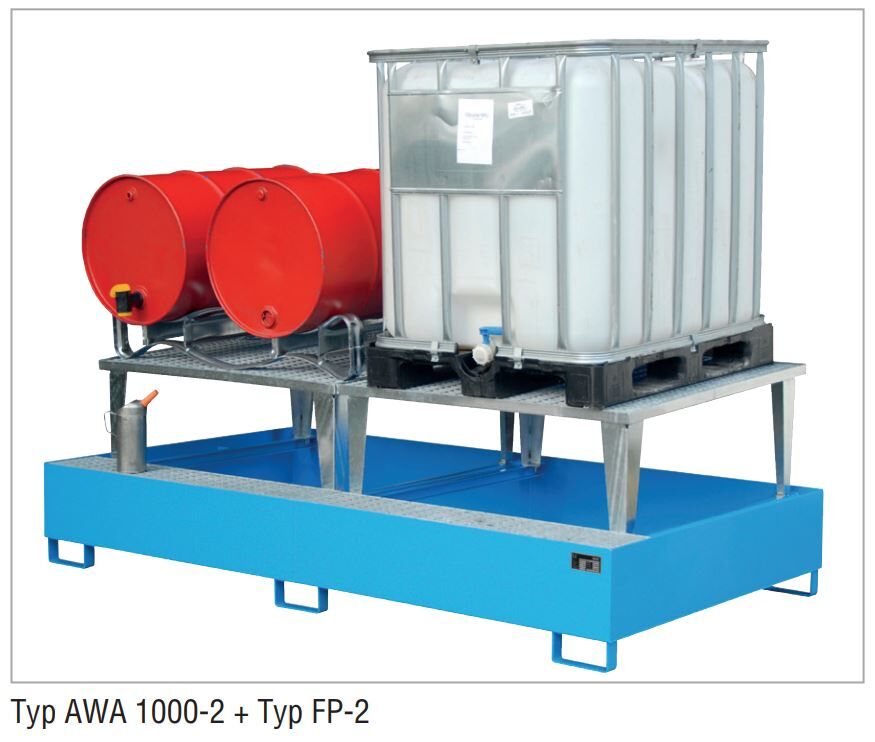 Bauer Auffangwanne AWA 1000-2 orange mit Gitterrost und Abfüllaufsatz Lagerung von 2x IBC Produktbild Bauer Auffangwanne AWA 1000-2 orange mit Gitterrost und Abfüllaufsatz Lagerung von 2x IBC bild 3