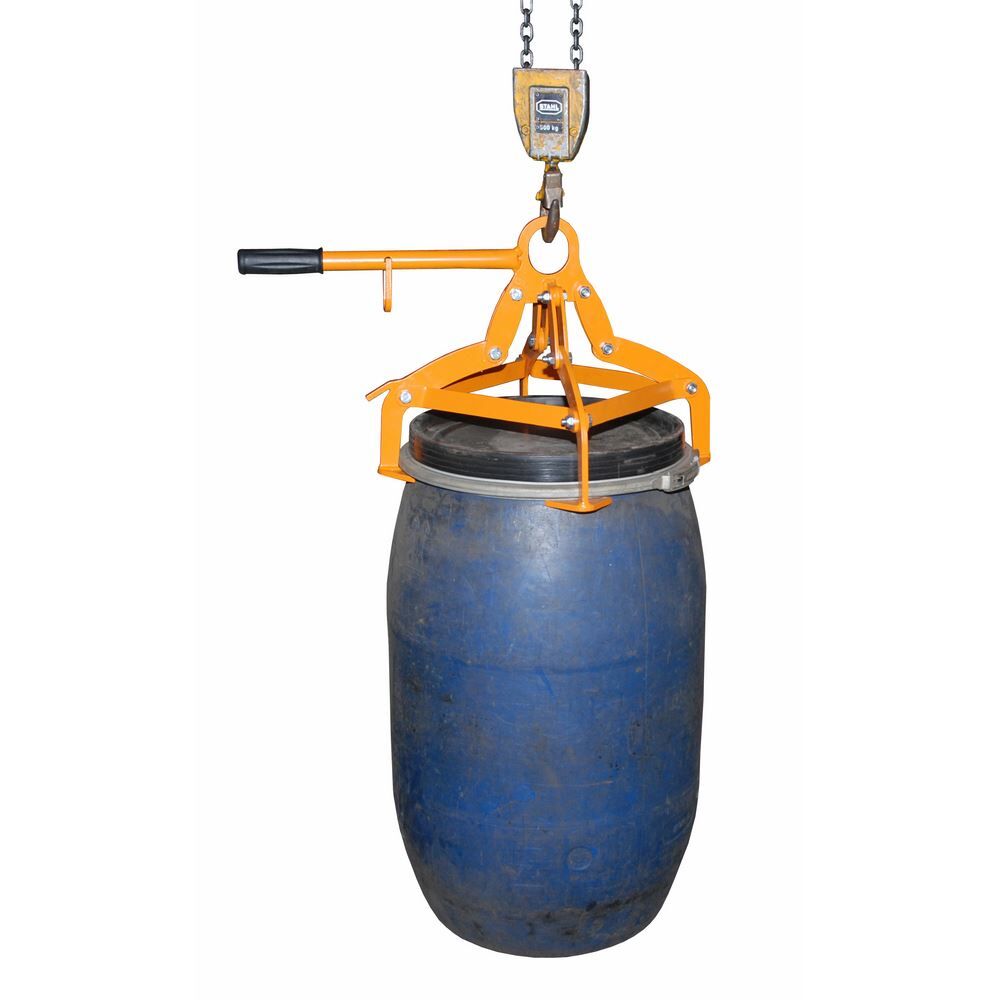 Bauer Fassgreifer mit 4-Punkt Spannsystem für 120l Kunststoff Deckelfässer lackiert orange RAL2000 Bauer Fassgreifer mit 4-Punkt Spannsystem für 120l Kunststoff Deckelfässer lackiert orange RAL2000