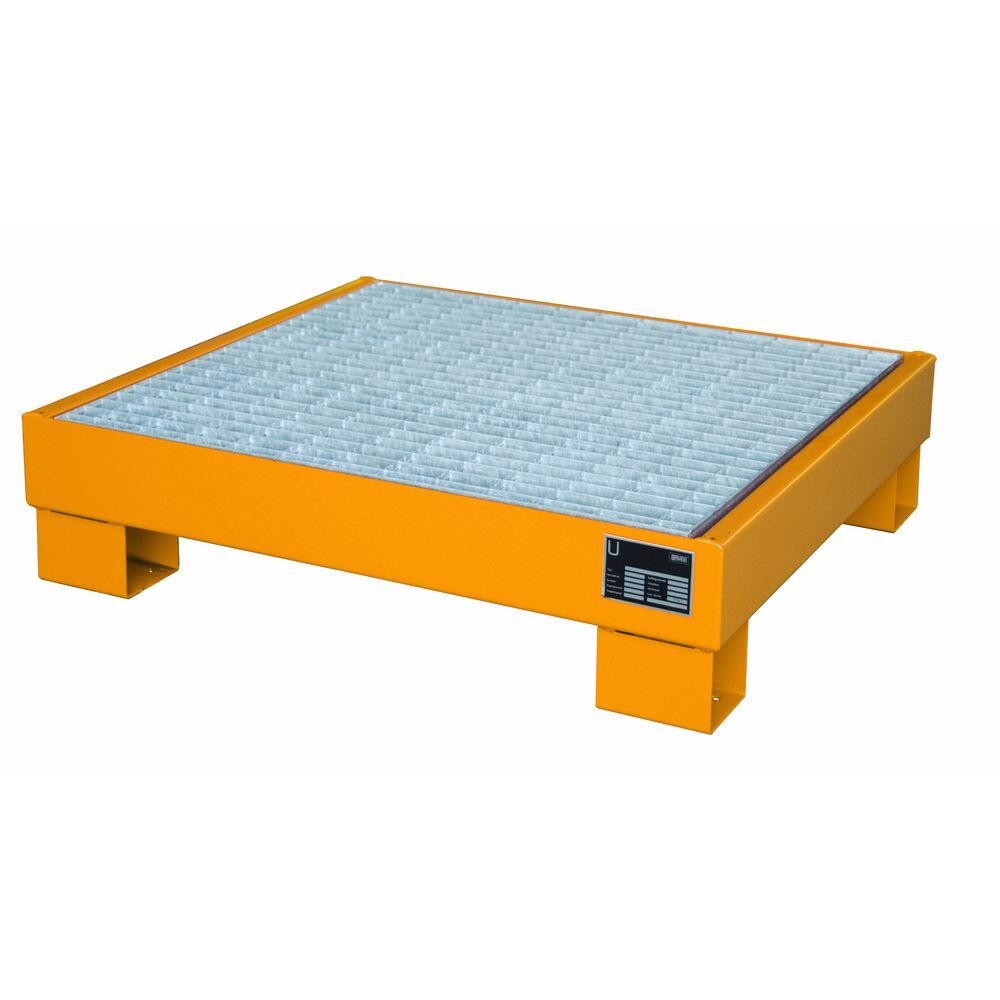 Bauer Auffangwanne AW60-2/M lackiert orange mit Gitterrost, Lagerung von max. 4x 60l Fässer Produktbild Bauer Auffangwanne AW60-2/M lackiert orange mit Gitterrost, Lagerung von max. 4x 60l Fässer
