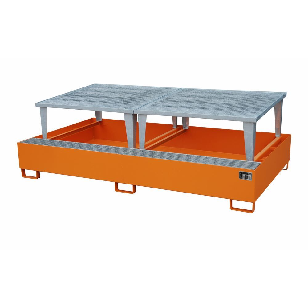Bauer Auffangwanne AWA 1000-2 orange mit Gitterrost und Abfüllaufsatz Lagerung von 2x IBC Produktbild Bauer Auffangwanne AWA 1000-2 orange mit Gitterrost und Abfüllaufsatz Lagerung von 2x IBC