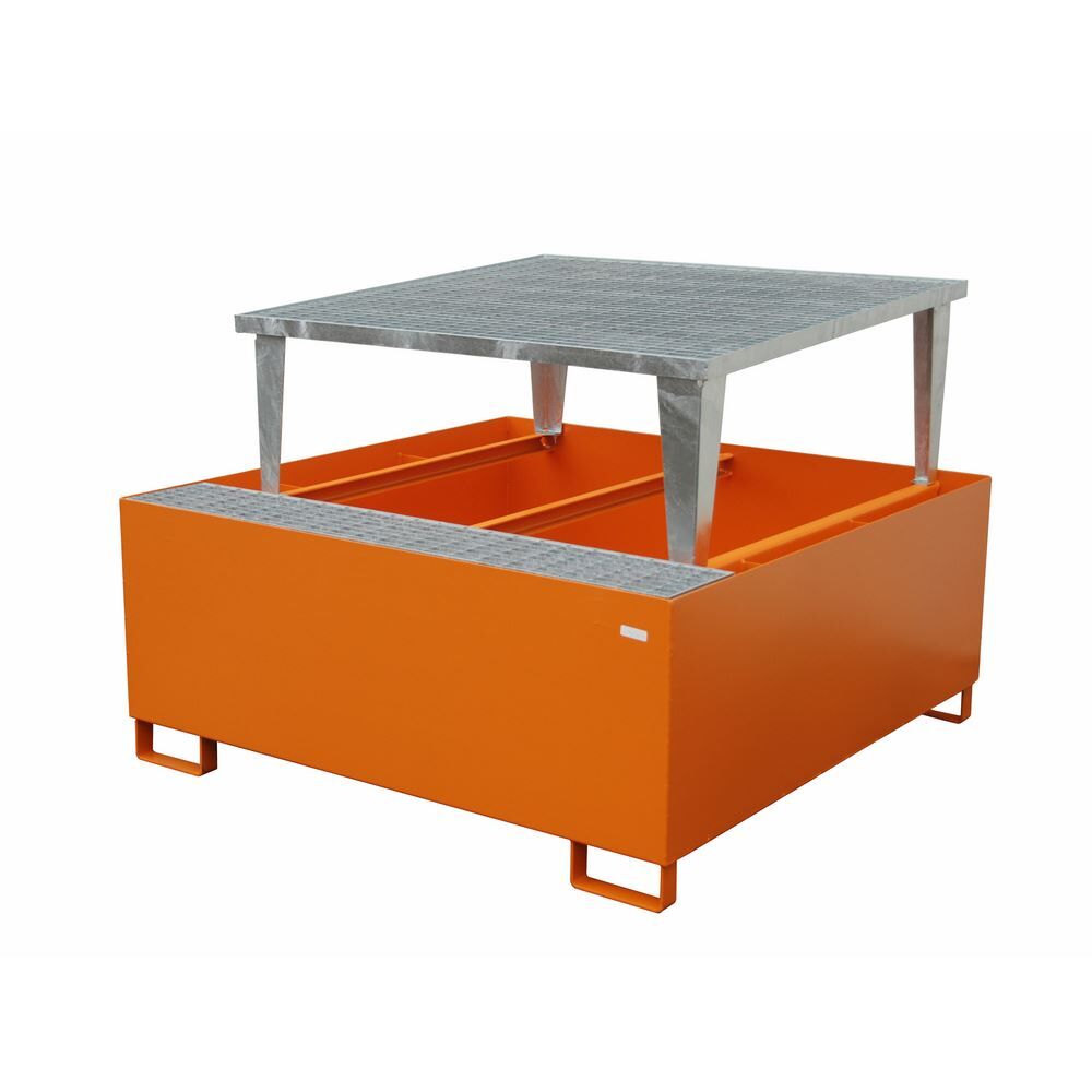 Bauer Auffangwanne AWA 1000 orange mit Gitterrost und Abfüllaufsatz Lagerung von 1x IBC Produktbild Bauer Auffangwanne AWA 1000 orange mit Gitterrost und Abfüllaufsatz Lagerung von 1x IBC