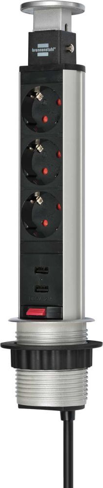 Brennenstuhl Tischsteckdosenleiste Tower Power 3 fach versenkbar mit 2 fach USB 2 m Kabel Produktbild Brennenstuhl Tischsteckdosenleiste Tower Power 3 fach versenkbar mit 2 fach USB 2 m Kabel