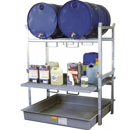 CEMO Fassregal Typ 800 mit Fassauflagen 2x200 Liter und Gitterrost für Kleingebinde Produktbild CEMO Fassregal Typ 800 mit Fassauflagen 2x200 Liter und Gitterrost für Kleingebinde