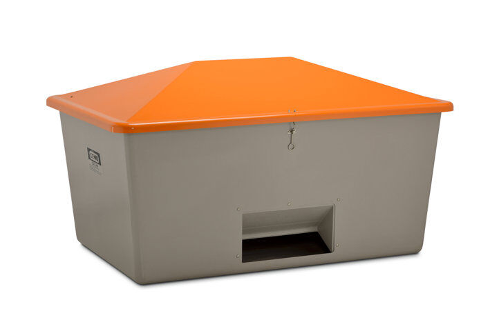 Cemo Streugutbehälter grau orange 1500l mit Entnahmeöffnung Produktbild Cemo Streugutbehälter grau orange 1500l mit Entnahmeöffnung