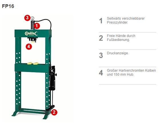 Compac Werkstattpresse FP16 m. Fußpumpe, 16t Produktbild Compac Werkstattpresse FP16 m. Fußpumpe, 16t bild 4