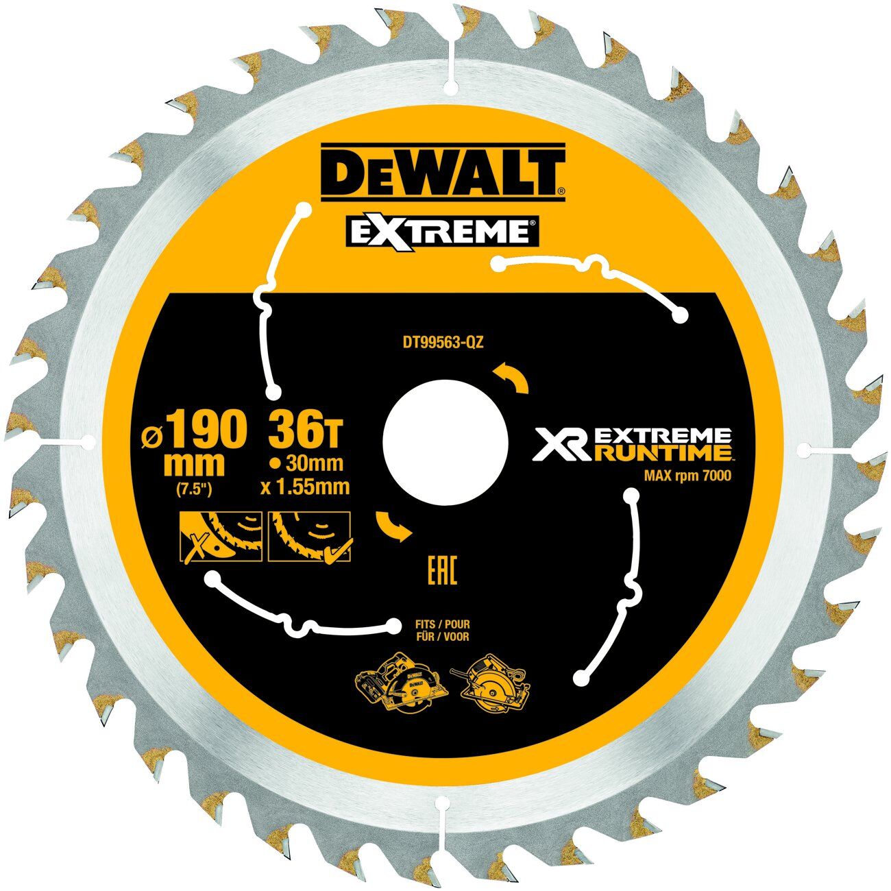DeWALT Kreissägeblatt XR Extreme Runtime Handkr. 190/30mm 36WZ/FZ Produktbild DeWALT Kreissägeblatt XR Extreme Runtime Handkr. 190/30mm 36WZ/FZ