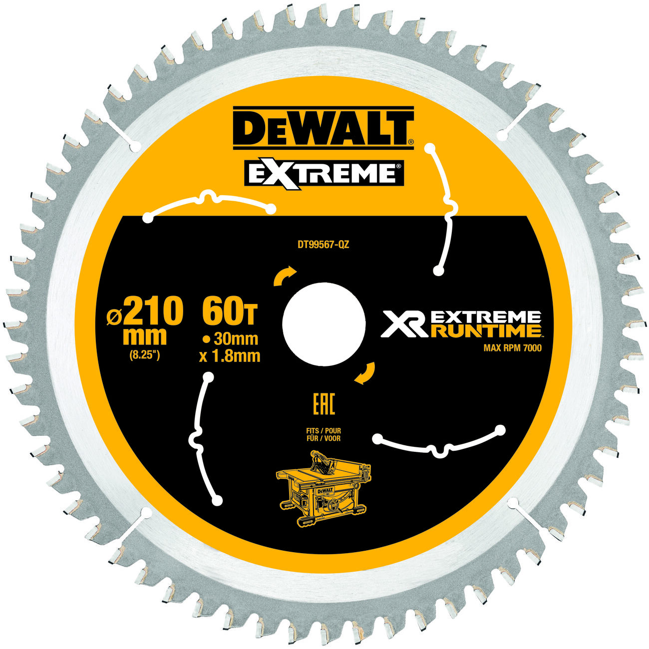 DeWALT Kreissägeblatt XR Extreme Runtime stat. 210/30mm 60WZ/FZ Produktbild DeWALT Kreissägeblatt XR Extreme Runtime stat. 210/30mm 60WZ/FZ