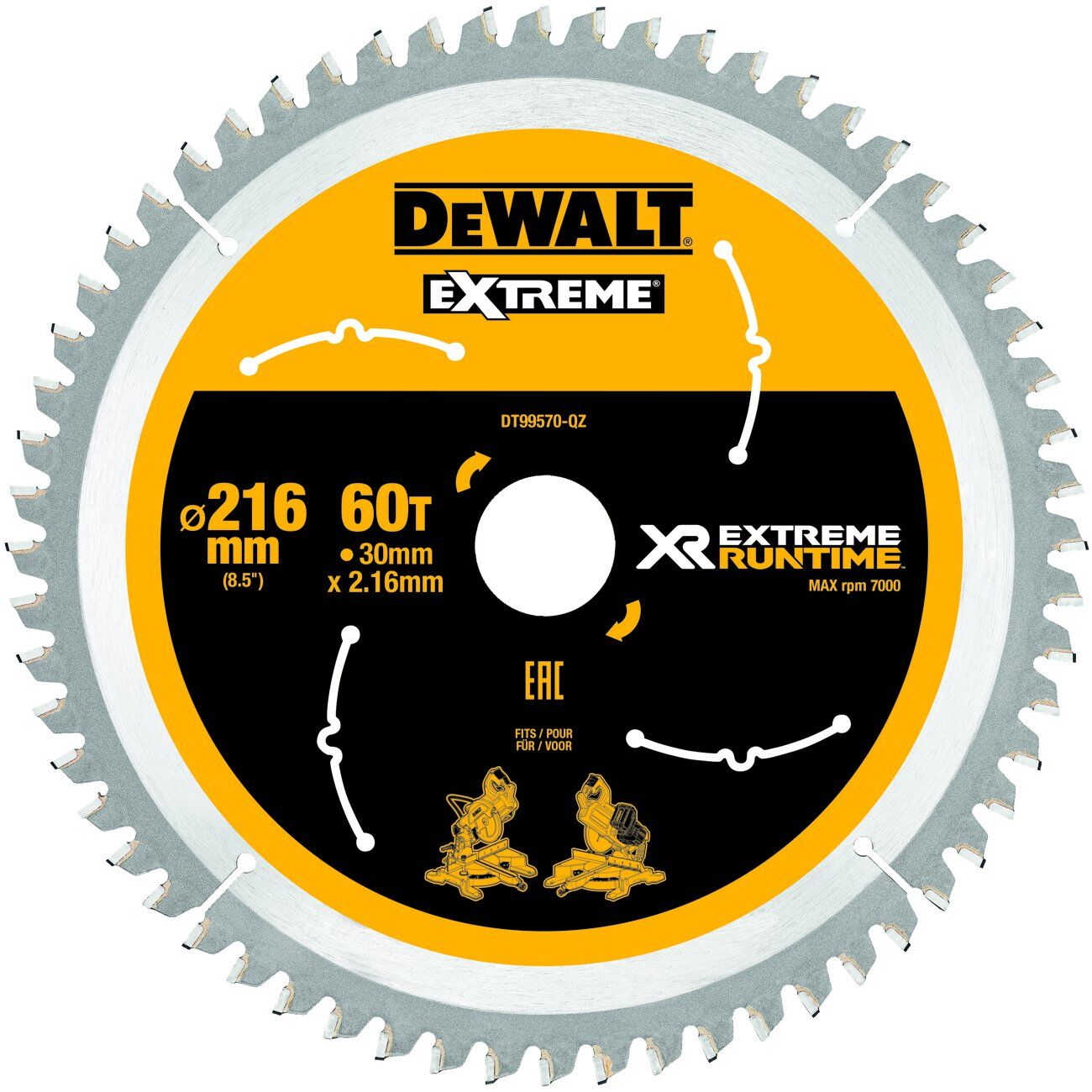 DeWALT Kreissägeblatt XR Extreme Runtime stat. 216/30mm 60WZ/FZ Produktbild DeWALT Kreissägeblatt XR Extreme Runtime stat. 216/30mm 60WZ/FZ