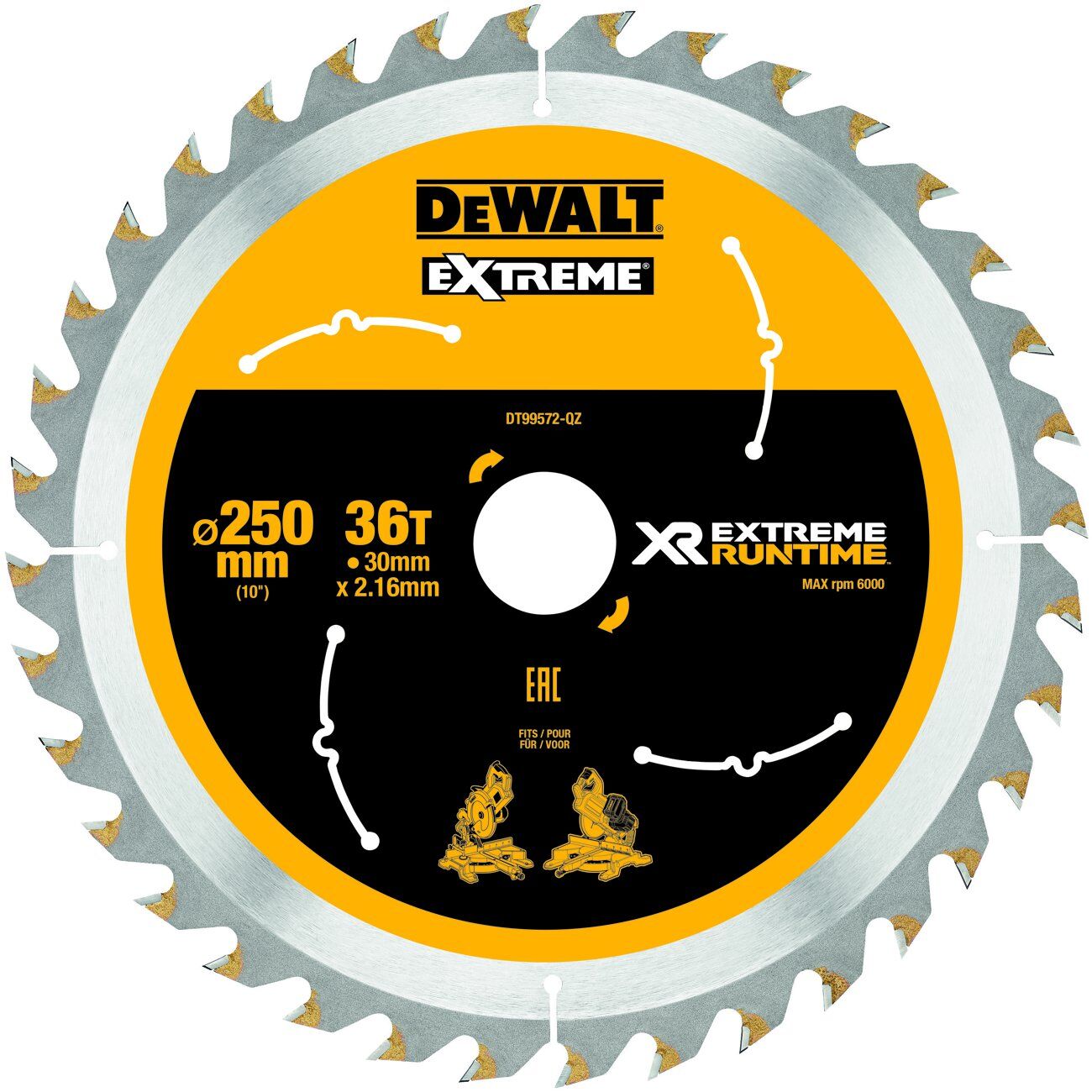 DeWALT Kreissägeblatt XR Extreme Runtime stat. 250/30mm 36WZ/FZ Produktbild DeWALT Kreissägeblatt XR Extreme Runtime stat. 250/30mm 36WZ/FZ