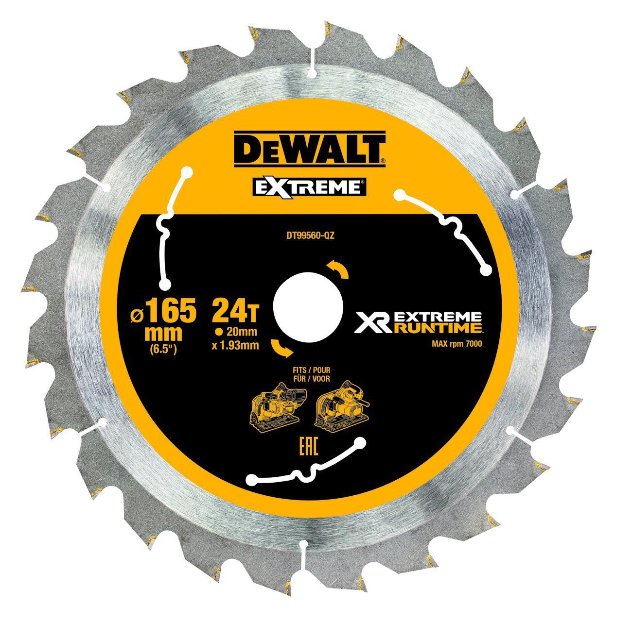 DeWALT Kreissägeblatt XR Extreme Runtime Tauchkreis 165/20mm 24WZ/FZ Produktbild DeWALT Kreissägeblatt XR Extreme Runtime Tauchkreis 165/20mm 24WZ/FZ