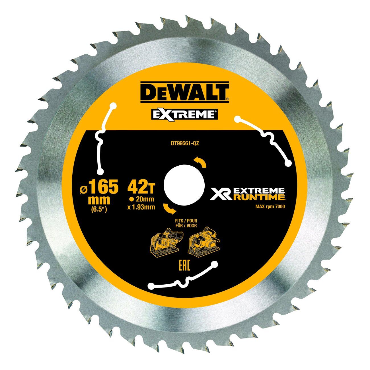 DeWALT Kreissägeblatt XR Extreme Runtime Tauchkreis 165/20mm 42WZ/FZ Produktbild DeWALT Kreissägeblatt XR Extreme Runtime Tauchkreis 165/20mm 42WZ/FZ