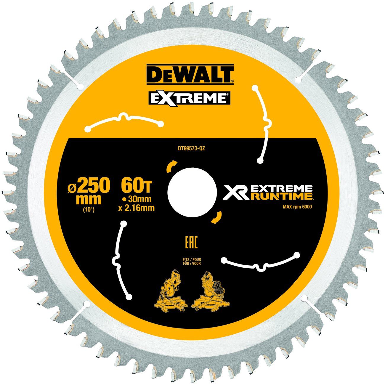 DeWALT Kreissägeblatt XR Extreme Runtime stat. 250/30mm 60WZ/FZ Produktbild DeWALT Kreissägeblatt XR Extreme Runtime stat. 250/30mm 60WZ/FZ