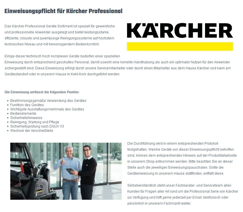 Kärcher Professional Einweisungspauschale Kärcher Professional Einweisungspauschale