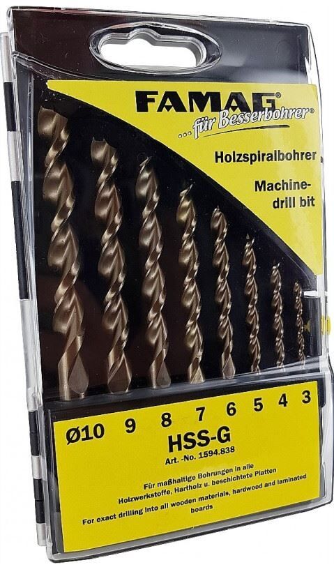 Famag Holzspiralbohrer HSS-G-bestückt Set mit 8 Teilen Produktbild Famag Holzspiralbohrer HSS-G-bestückt Set mit 8 Teilen