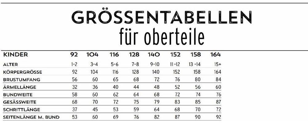 FHB Größentabelle Oberteile Kinder