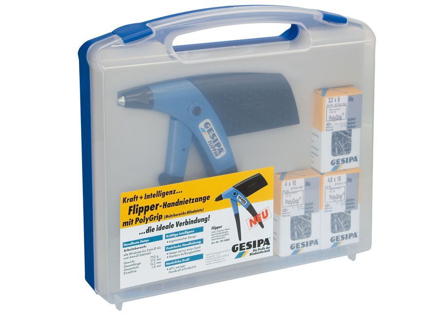 Gesipa Flipper Box Set: Hand-Blindniet-Setzgerät + 3 PolyGrip-Blindniet-Abmessungen Produktbild Gesipa Flipper Box Set: Hand-Blindniet-Setzgerät + 3 PolyGrip-Blindniet-Abmessungen