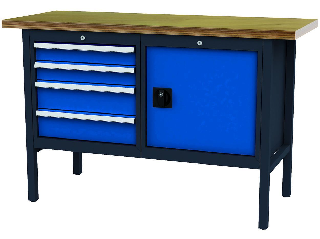 FORUM Kastenwerkbank Breite 1500mm 4 Schubladen 1 Tür RAL7016 5010 Produktbild FORUM Kastenwerkbank Breite 1500mm 4 Schubladen 1 Tür RAL7016 5010