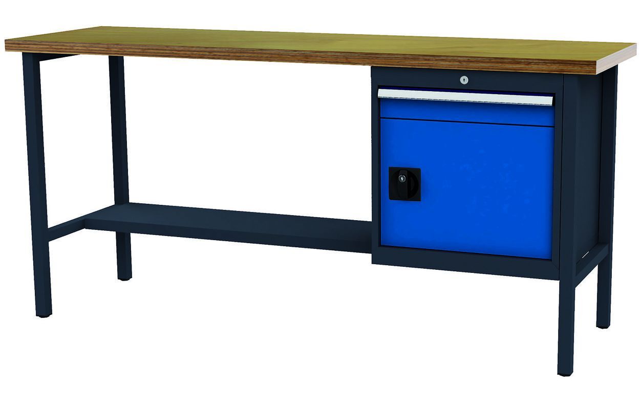 FORUM Kastenwerkbank Breite 2000mm 1 Schublade 1 Tür RAL7016 5010 Produktbild FORUM Kastenwerkbank Breite 2000mm 1 Schublade 1 Tür RAL7016 5010