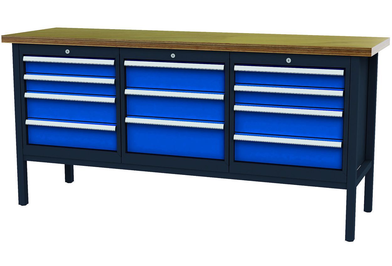 FORUM Kastenwerkbank Breite 2000mm 11 Schubladen RAL7016 5010 Produktbild FORUM Kastenwerkbank Breite 2000mm 11 Schubladen RAL7016 5010
