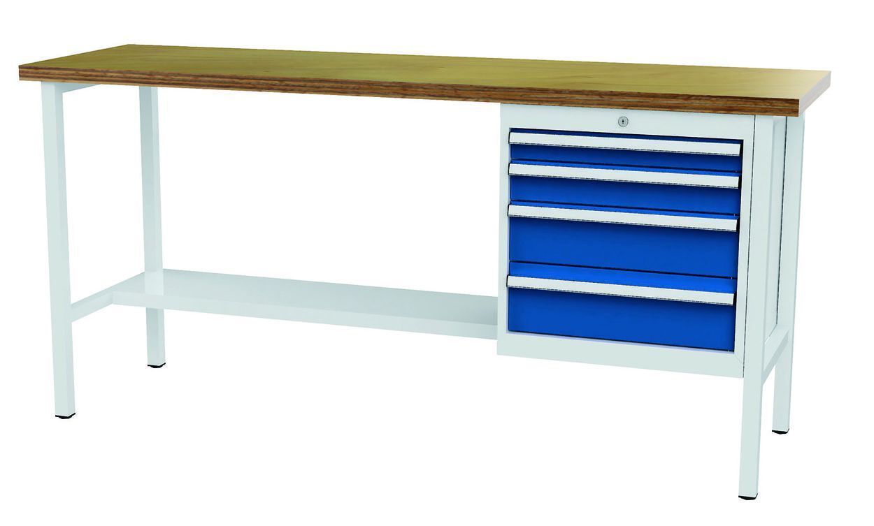 FORUM Kastenwerkbank Breite 2000mm 4 Schubladen RAL7035 5010 Produktbild FORUM Kastenwerkbank Breite 2000mm 4 Schubladen RAL7035 5010