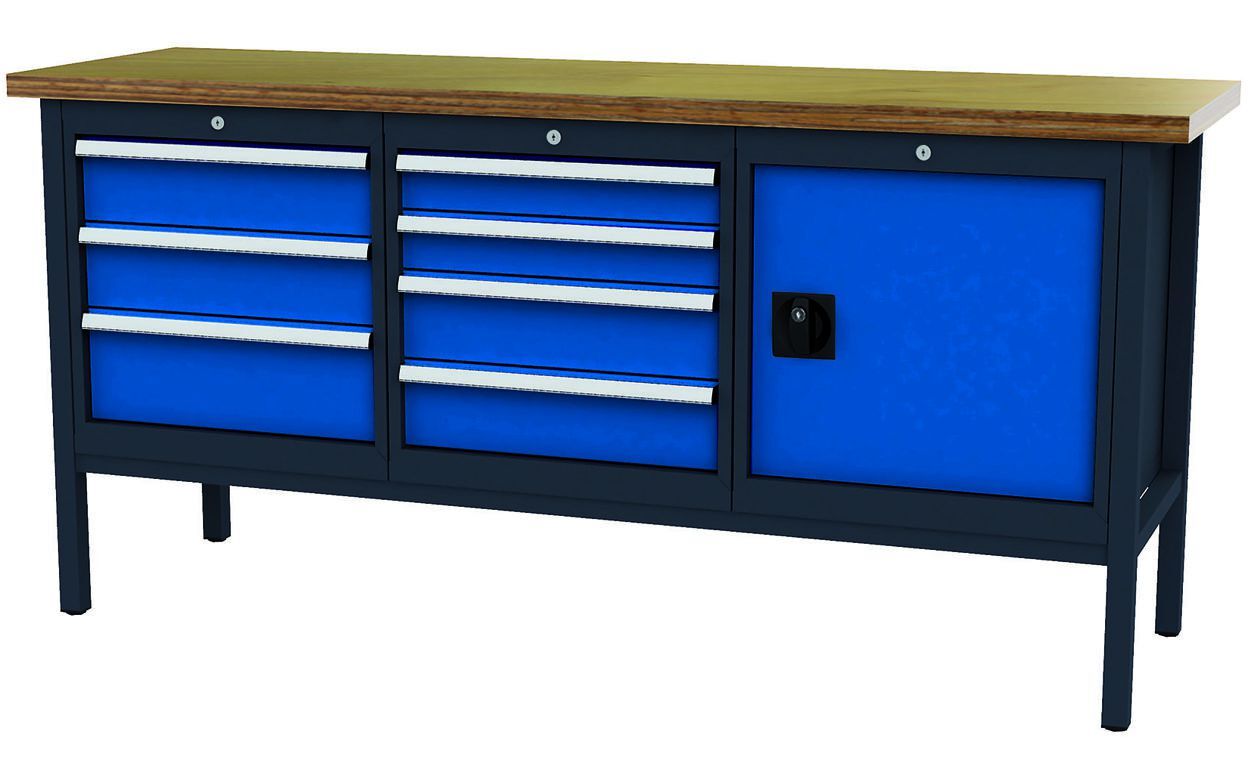 FORUM Kastenwerkbank Breite 2000mm 7 Schubladen 1 Tür RAL7016 5010 Produktbild FORUM Kastenwerkbank Breite 2000mm 7 Schubladen 1 Tür RAL7016 5010
