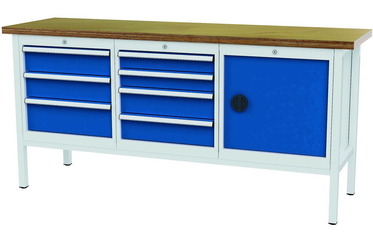 FORUM Kastenwerkbank Breite 2000mm 7 Schubladen 1 Tür RAL7035 5010 Produktbild FORUM Kastenwerkbank Breite 2000mm 7 Schubladen 1 Tür RAL7035 5010