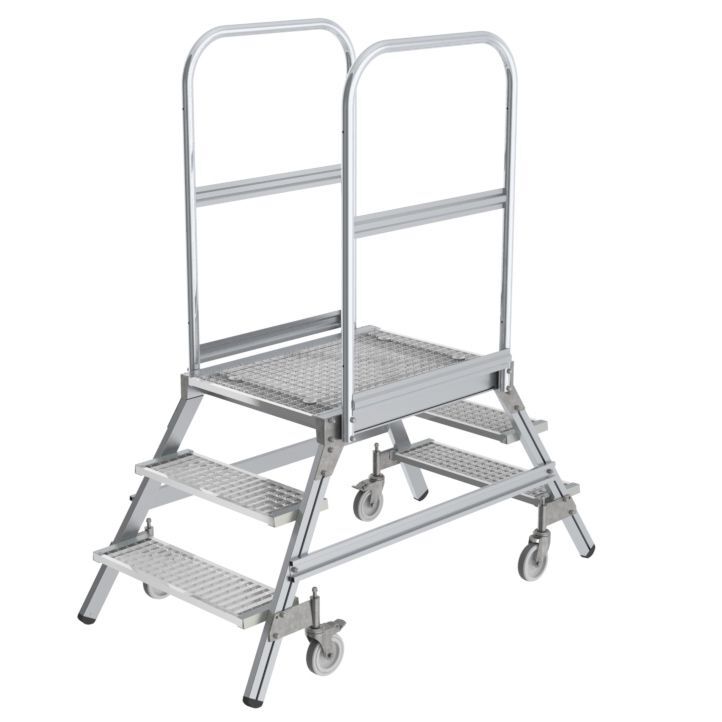 Günzburger Alu Podestleiter beidseitig begehbar mit 2 x 3 Stufen aus Stahl Gitterrost Produktbild Günzburger Alu Podestleiter beidseitig begehbar mit 2 x 3 Stufen aus Stahl Gitterrost
