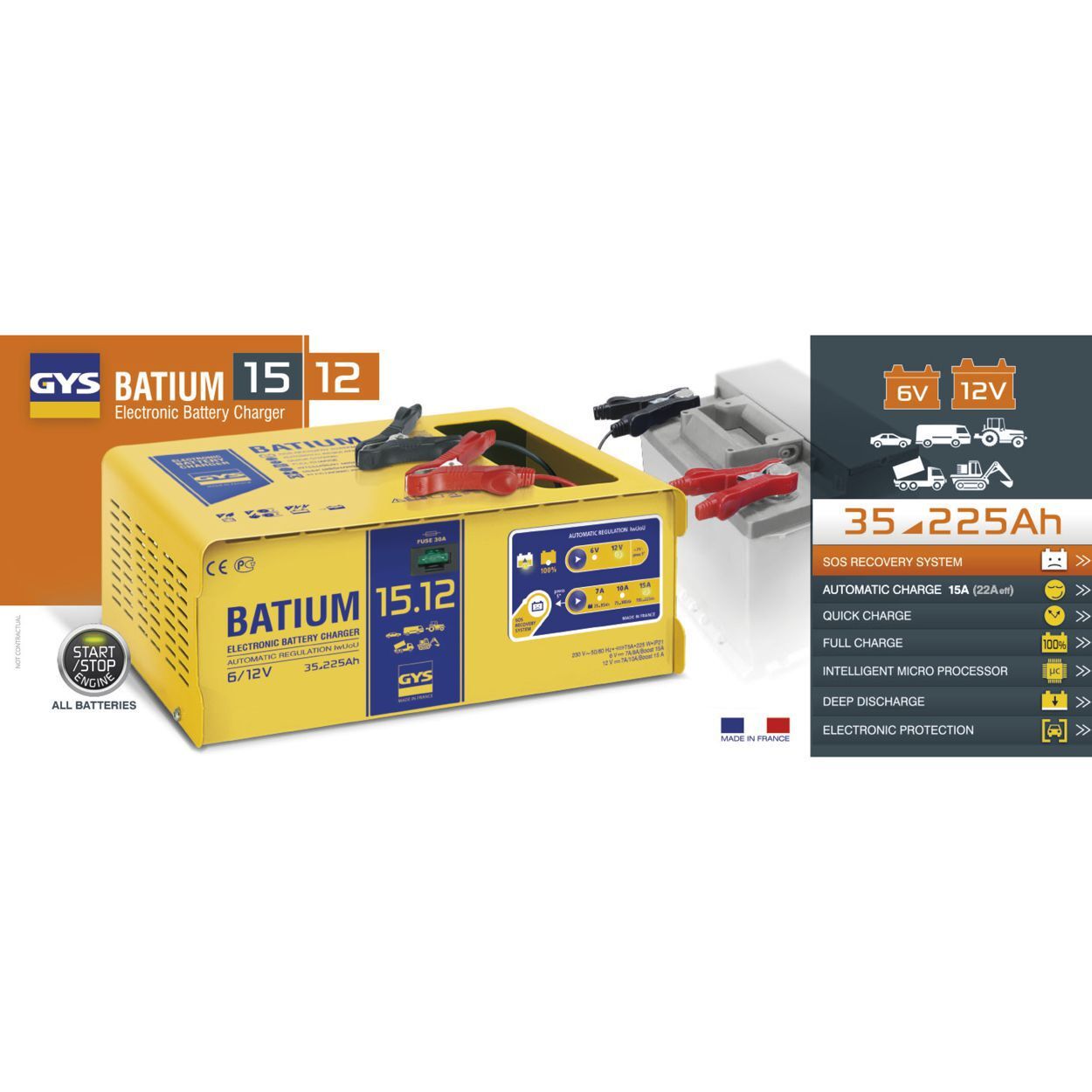 GYS BATIUM 15.12 Automatisches Batterieladegerät inklusive Erhaltungsladung 35-225Ah Produktbild GYS BATIUM 15.12 Automatisches Batterieladegerät inklusive Erhaltungsladung 35-225Ah