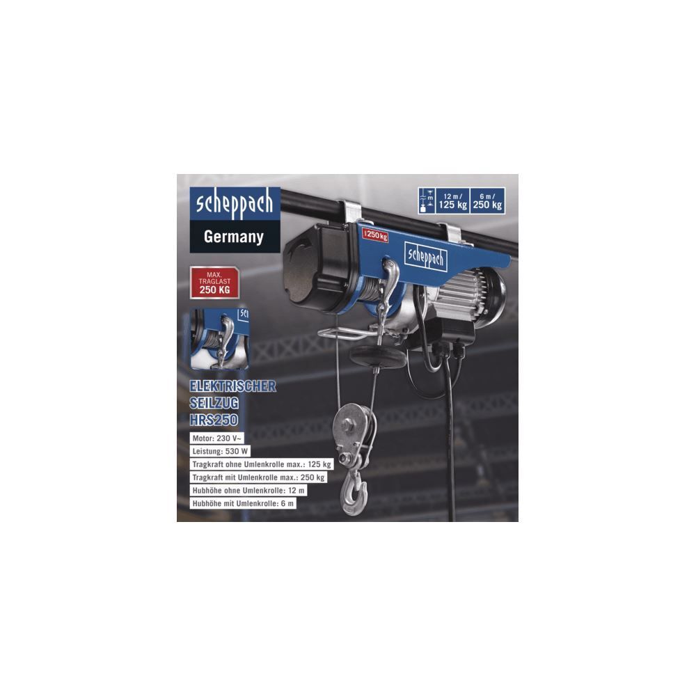 SCHEPPACH elektrischer Seilzug HRS250 220-240V 50Hz 530W 250kg SCHEPPACH elektrischer Seilzug HRS250 220-240V 50Hz 530W 250kg