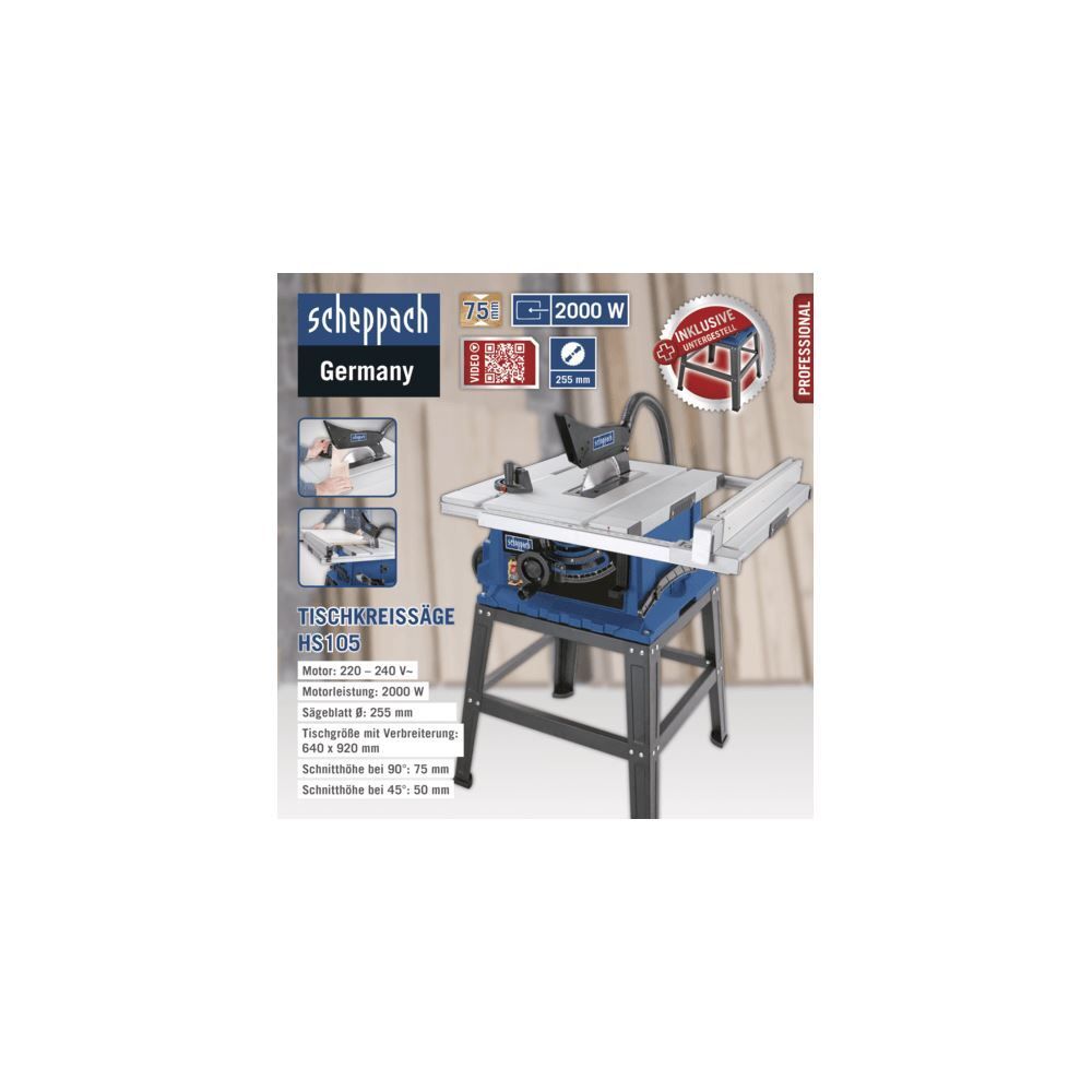 SCHEPPACH Tischkreissäge HS105 230V 50Hz 2000W 255mm SCHEPPACH Tischkreissäge HS105 230V 50Hz 2000W 255mm
